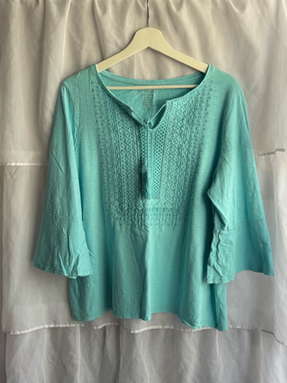 Chico's Bell Sleeve Embroidered Tunic Top